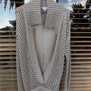 MaxMara Metallic Gray Open-Knit Cardigan